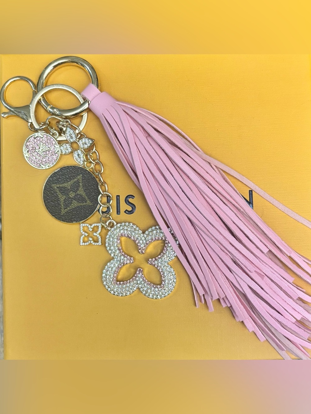 Louis Vuitton Monogram Bag Charm, Clover Rhinestones, Pink
Tassel 10 inches